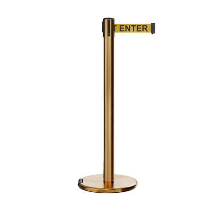 MONTOUR LINE Retractable Belt Rolling Stanchion, 2.5ft Sat.Brass Post  9ft. Cau ME630-SB-CAUYB-90